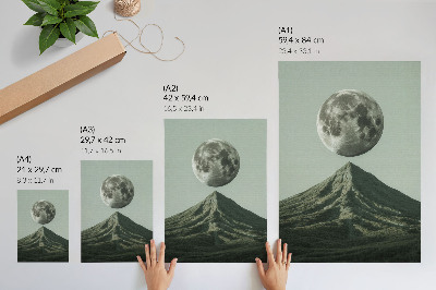 Plakat Mjesec iznad planine, zelene nijanse, tajanstveni krajolik