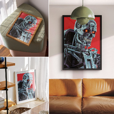 Plakat Futuristički robot na crvenoj pozadini