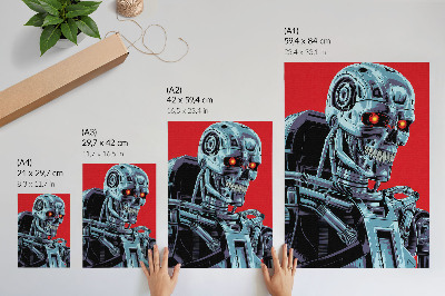 Plakat Futuristički robot na crvenoj pozadini