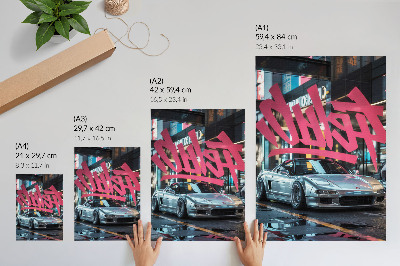 Zidni plakat Grafiti sportskih automobila, moderna atmosfera gradskog života