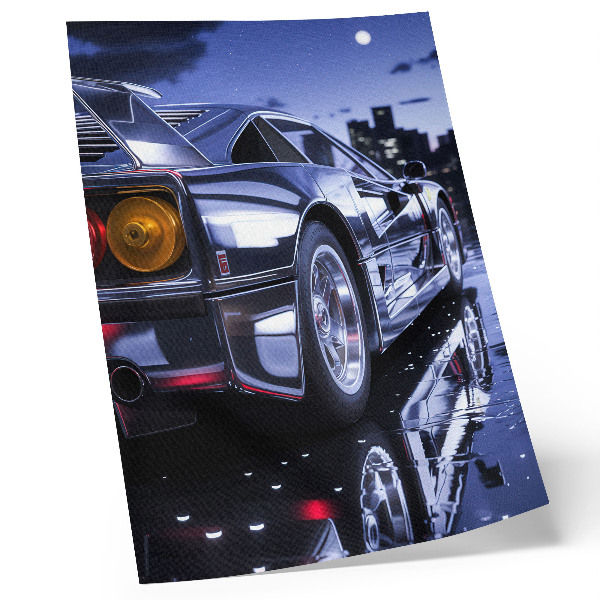 Dekorativni plakat Sportski automobil grad noću svijetli prednja svjetla