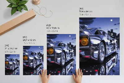 Dekorativni plakat Sportski automobil grad noću svijetli prednja svjetla