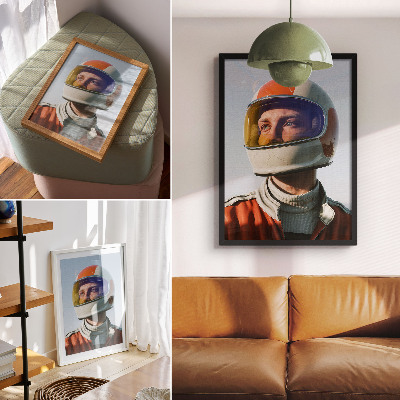 Plakat Figura u svemirskoj kacigi, futuristička atmosfera