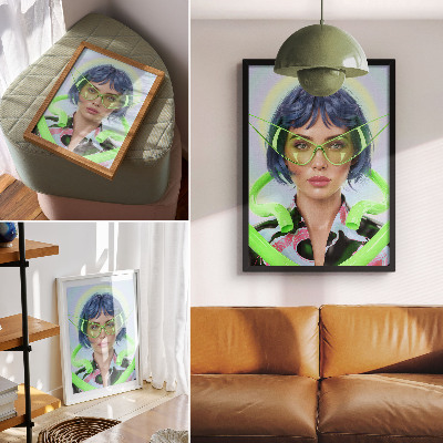 Dekorativni plakat Futuristički portret žene s energijom boje