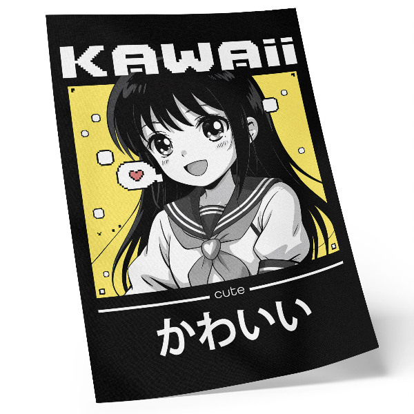 Zidni plakat Crne linije u manga stilu s žutim naglascima