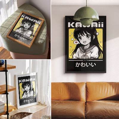 Zidni plakat Crne linije u manga stilu s žutim naglascima