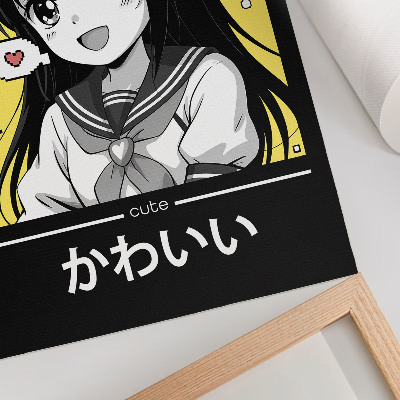 Zidni plakat Crne linije u manga stilu s žutim naglascima