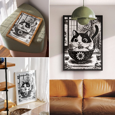 Plakat Mačka u zdjeli riže, strip stil, istočnjački stil