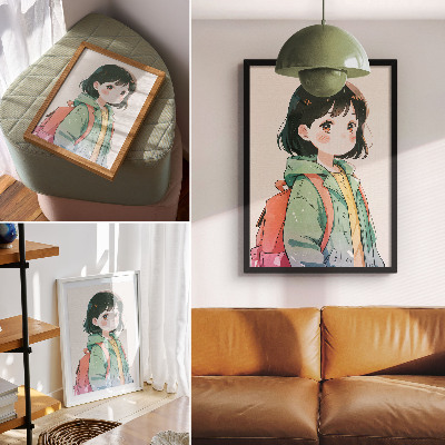 Zidni plakat Ilustrirani portret djevojke u pastelnim bojama