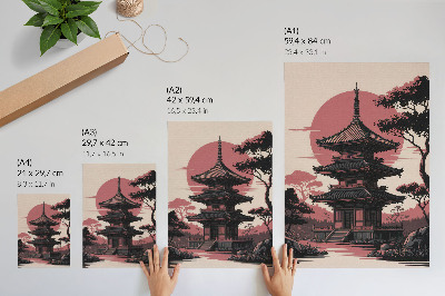 Dekorativni plakat Orijentalna pagoda priroda drveće sklad estetika