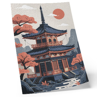 Tisak na platno Japanski hram u pastelnim bojama, drveće, planine, mir