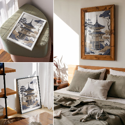 Dekorativni plakat Pagoda, drvo, planina, mir, harmonija