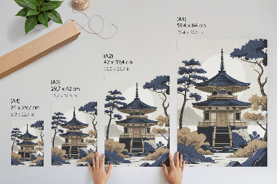 Dekorativni plakat Pagoda, drvo, planina, mir, harmonija