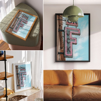 Tisak na platno Neonski retro znak plavo nebo intenzivne boje
