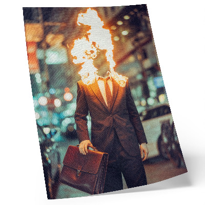 Dekorativni plakat Elegantni muškarac s gorućom glavom u gradu