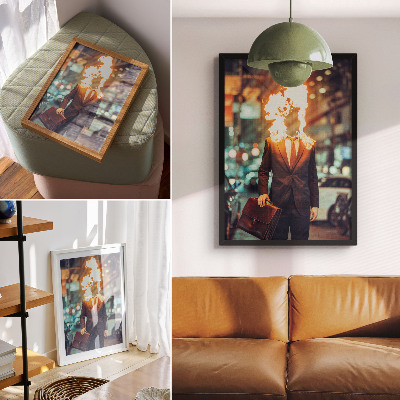 Dekorativni plakat Elegantni muškarac s gorućom glavom u gradu