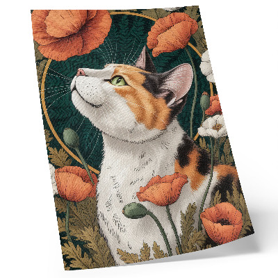 Plakat Mačka među makovima, stil ilustracije, priroda