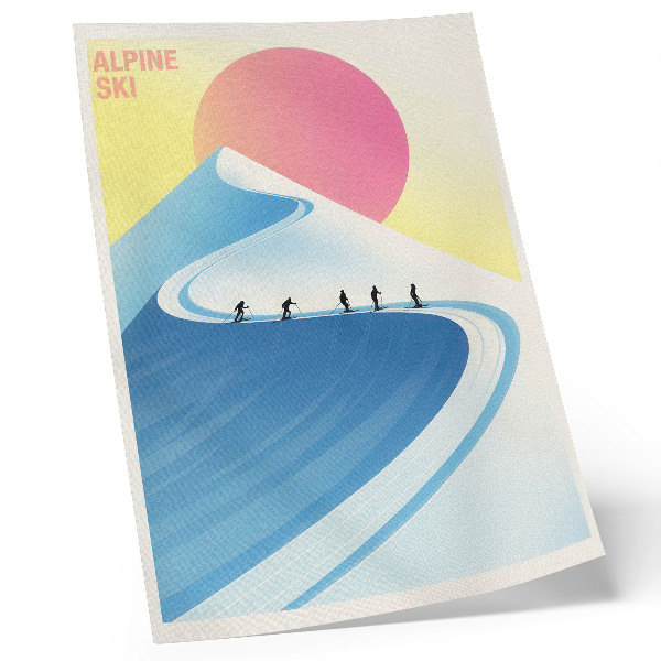 Plakat Minimalistička scena sa skijašima i nebom