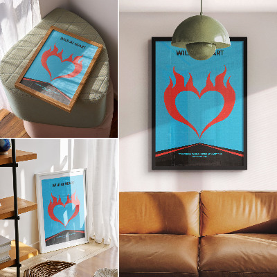 Dekorativni plakat Crveni plamenovi srce plava pozadina moderna tema