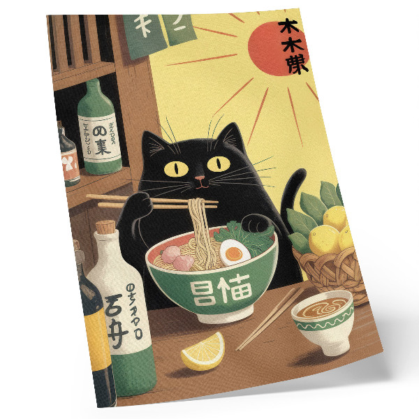 Plakat Mačka s ramenom i limunima, japanska tema, bezvremenska atmosfera