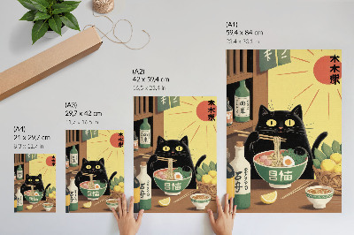 Plakat Mačka s ramenom i limunima, japanska tema, bezvremenska atmosfera