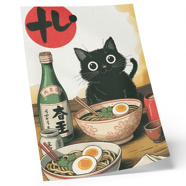 Dekorativni plakat Boca sakea s crnim mačjim ramenom, japanski motiv