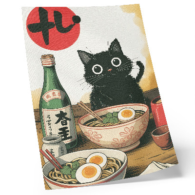 Dekorativni plakat Boca sakea s crnim mačjim ramenom, japanski motiv