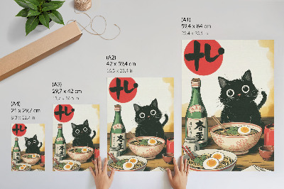 Dekorativni plakat Boca sakea s crnim mačjim ramenom, japanski motiv