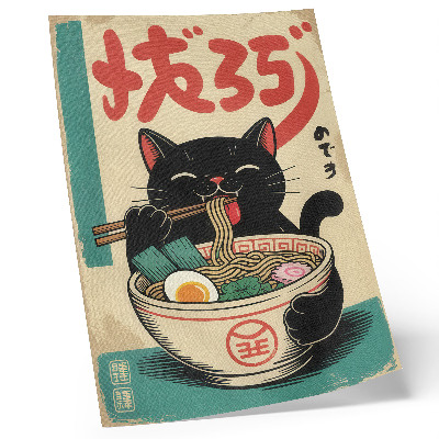 Tisak na platno Zdjela ramena s crnom mačkom, japanske retro inspiracije