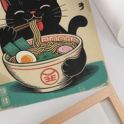 Tisak na platno Zdjela ramena s crnom mačkom, japanske retro inspiracije