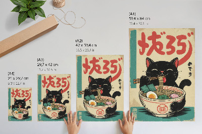 Tisak na platno Zdjela ramena s crnom mačkom, japanske retro inspiracije