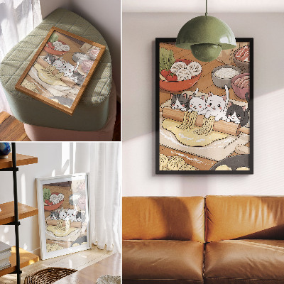 Zidni plakat Ilustracija mačića u kuhinji u toploj paleti boja