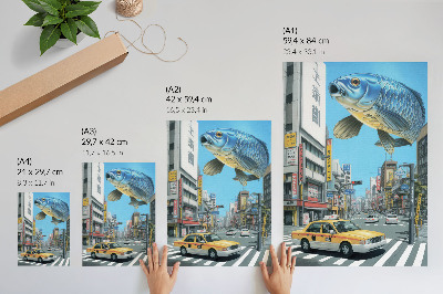 Zidni plakat Urbani nadrealizam riba moderna ulica