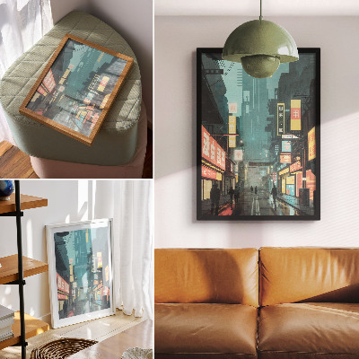 Dekorativni plakat Urbana noćna scena s retro-futurističkim stilom i neonskim svjetlima