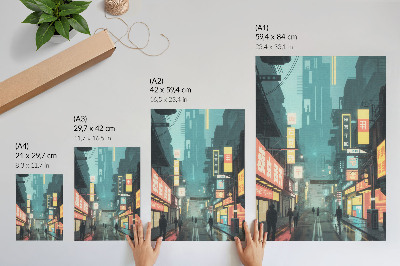 Dekorativni plakat Urbana noćna scena s retro-futurističkim stilom i neonskim svjetlima