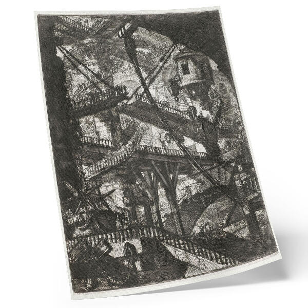 Tisak na platno Pokretni most, ploča VII iz ciklusa Carceri d'Invenzione, Giovanni Battista Piranesi