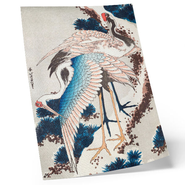 Dekorativni plakat Ždralovi na drvetu prekrivenom snijegom, Katsushiki Hokusai (1834.), vintage drvorez