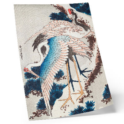 Dekorativni plakat Ždralovi na drvetu prekrivenom snijegom, Katsushiki Hokusai (1834.), vintage drvorez
