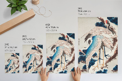 Dekorativni plakat Ždralovi na drvetu prekrivenom snijegom, Katsushiki Hokusai (1834.), vintage drvorez