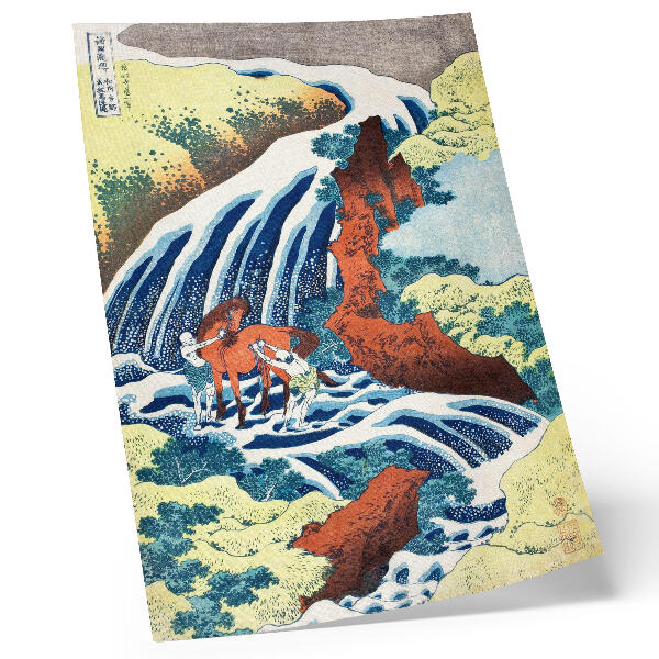 Tisak na platno Starinski japanski drvotisak Hokusaija koji prikazuje slapove Yoshitsune u Yoshinu, provincija Izumi (1833. – 1834.)