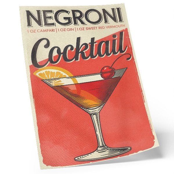 Dekorativni plakat Negroni koktel s limunom i višnjom