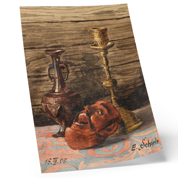 Zidni plakat Mrtva priroda sa svijećnjakom, vazom i maskom, Egon Schiele