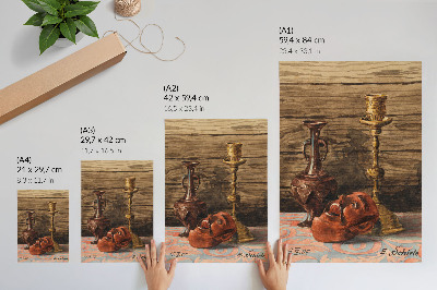 Zidni plakat Mrtva priroda sa svijećnjakom, vazom i maskom, Egon Schiele