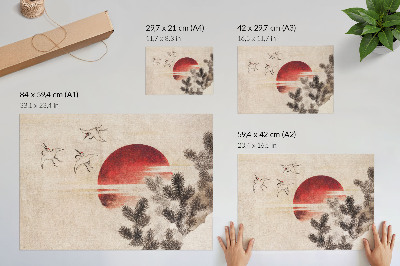 Plakat Ptice i zalazak sunca Katsushike Hokusaija iz Albuma skica (1814.), vintage japanski drveni otisak