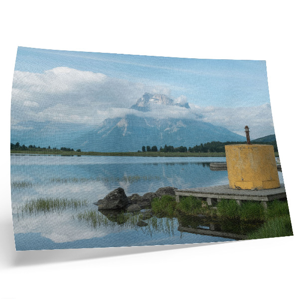 Stilski zidni plakat Planine, jezero, oblaci, most