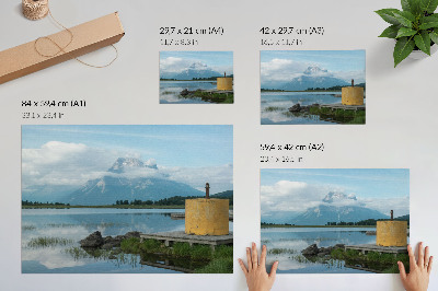 Stilski zidni plakat Planine, jezero, oblaci, most