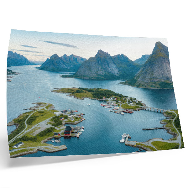 Plakat Fjordi, planine, grad, mir i harmonija