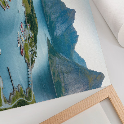 Plakat Fjordi, planine, grad, mir i harmonija