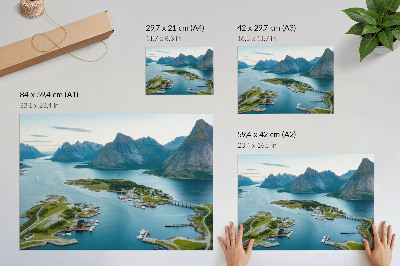 Plakat Fjordi, planine, grad, mir i harmonija