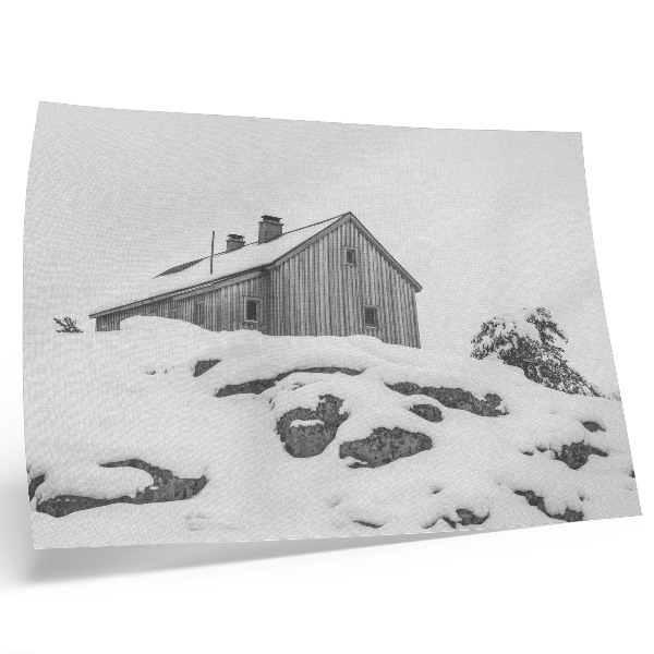 Umjetnički print Minimalistička zimska kuća na pozadini snijega